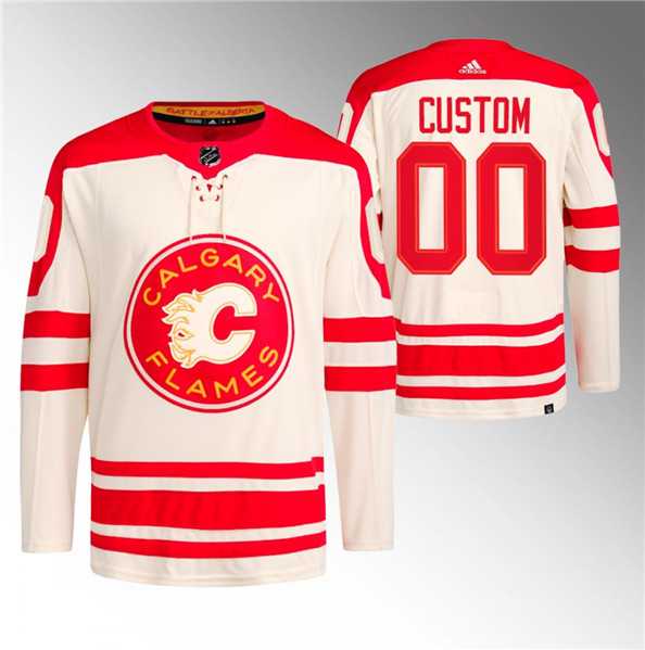 Mens Calgary Flames Custom 2023 Cream Classic Primegreen Stitched Jersey->customized nhl jersey->Custom Jersey
